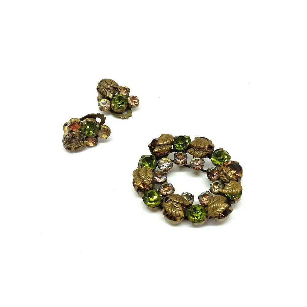 Vintage 1950's Green Brooch & Earrings Set