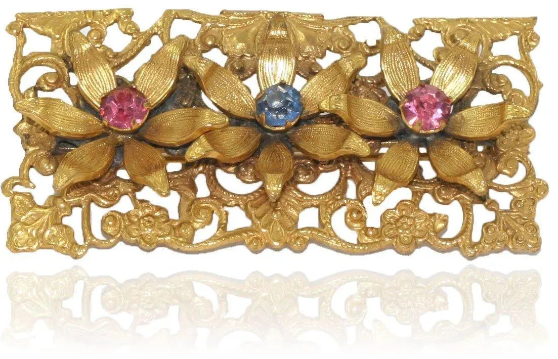 Vintage Czech Flower Brooch