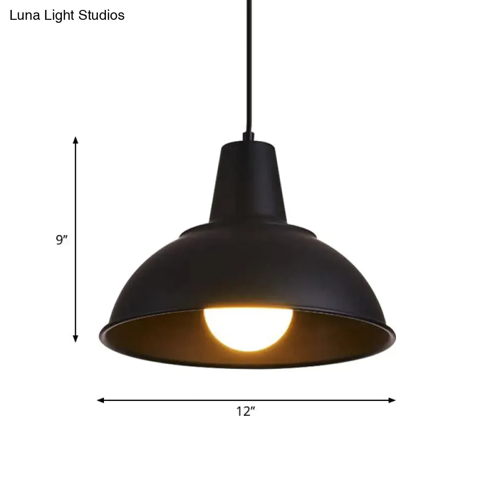 Vintage Dome Iron Hanging Light Kit - 12"/16" Wide - Restaurant Suspension Pendant in White/Black