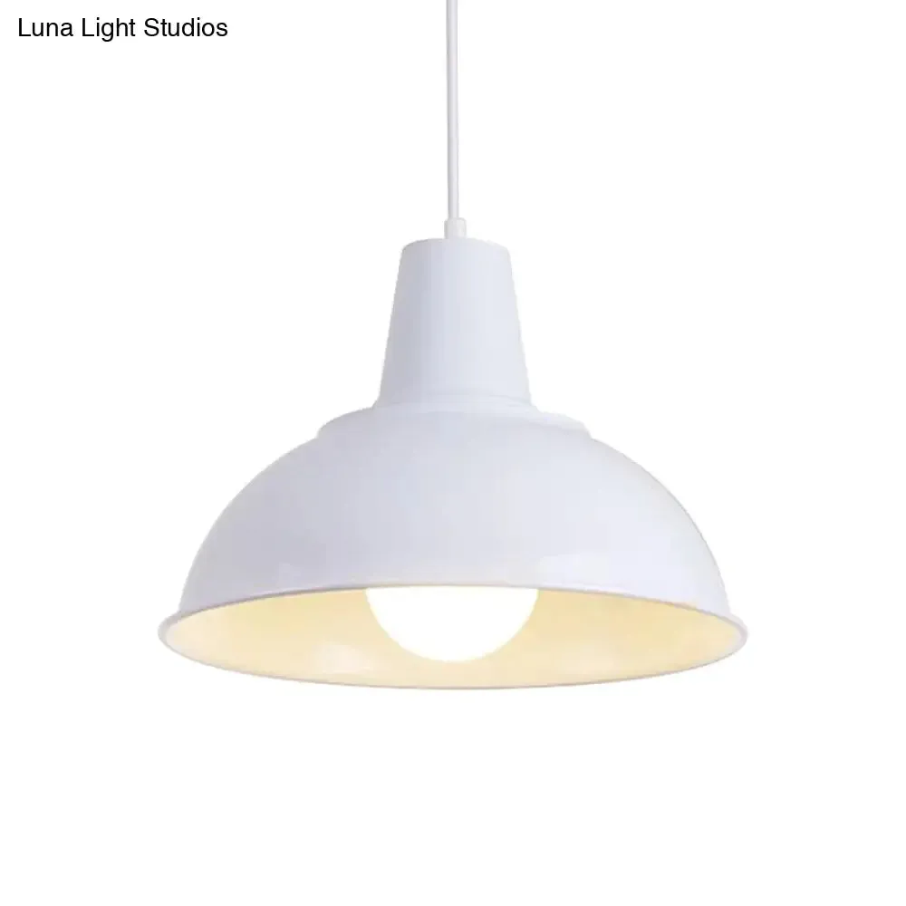 Vintage Dome Iron Hanging Light Kit - 12"/16" Wide - Restaurant Suspension Pendant in White/Black