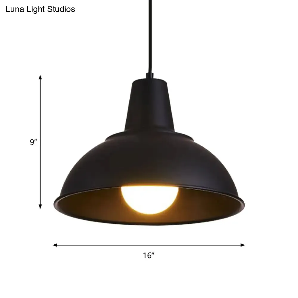 Vintage Dome Iron Hanging Light Kit - 12"/16" Wide - Restaurant Suspension Pendant in White/Black