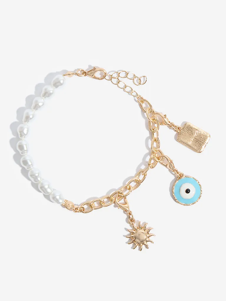 Westside Accessories Gold and Pearl Multi Charm Bracelet Set - Pack of 2