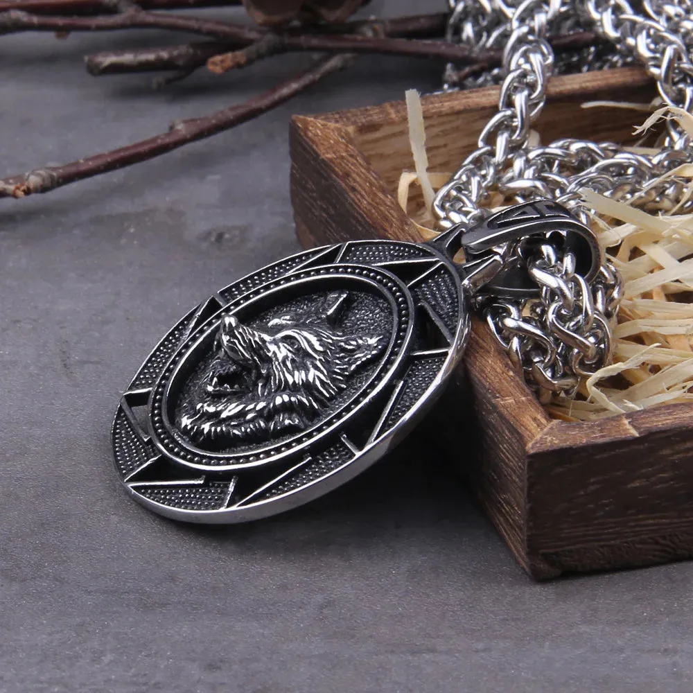 Wolf Head Norse Men's Viking Necklace