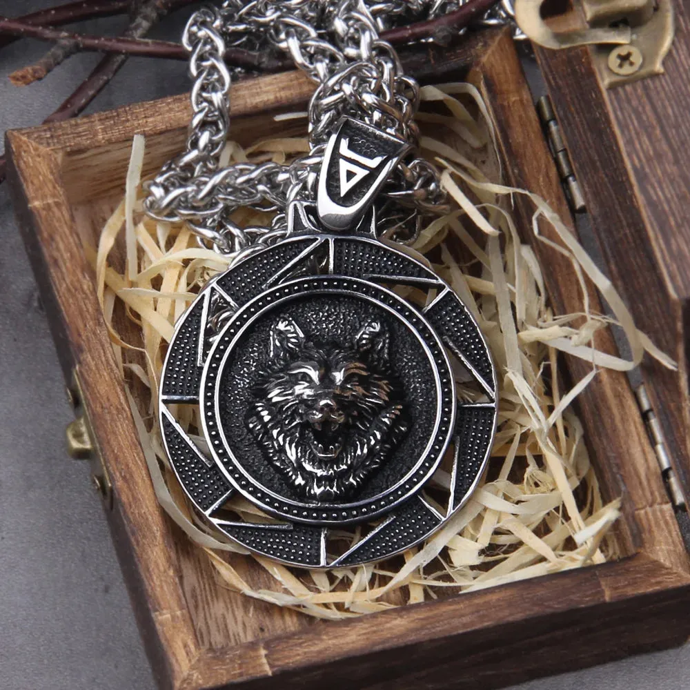 Wolf Head Norse Men's Viking Necklace