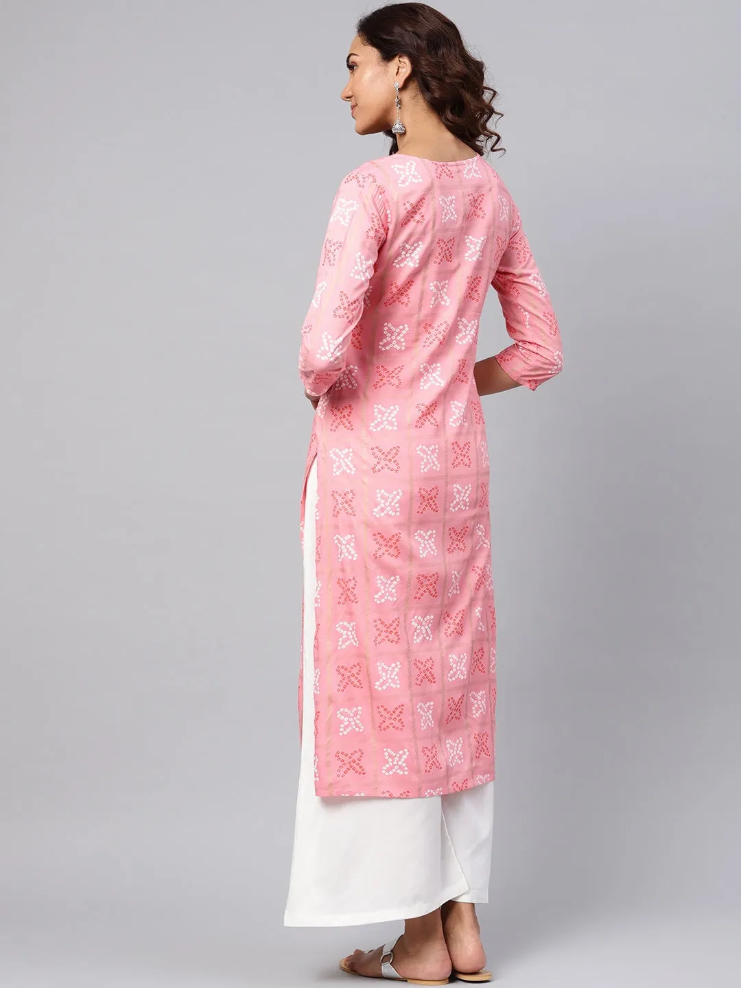 Women Pink & White Printed Kurta Set